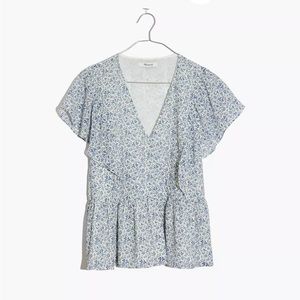 Madewell Georgette Ruffle-Sleeve Peplum Top in Americana Floral